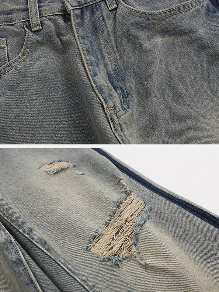 TALISHKO - Washed Side Patchwork Jeans - streetwear fashion, outfit ideas - talishko.com