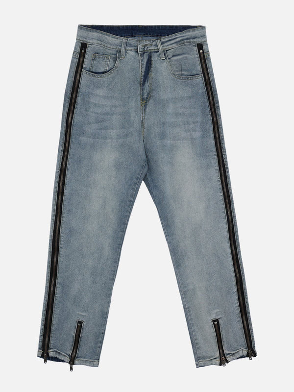 TALISHKO - Washed and Distressed Zip Jeans - streetwear fashion, outfit ideas - talishko.com