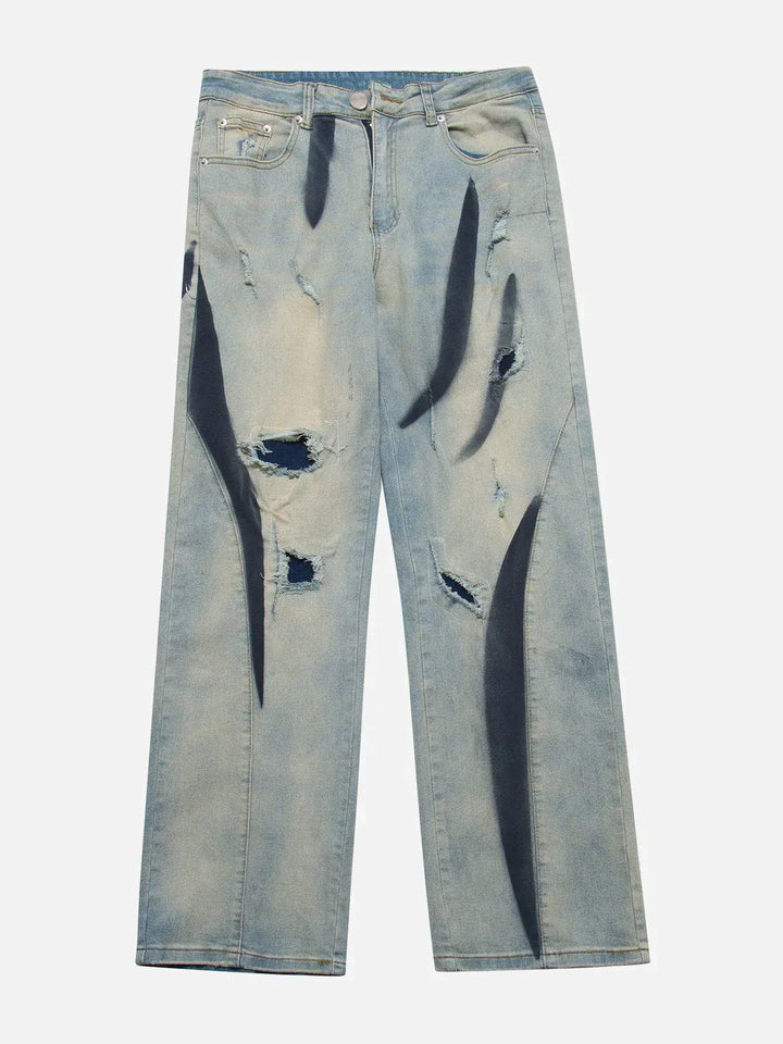 TALISHKO - Water-washed Hole Jeans - streetwear fashion, outfit ideas - talishko.com