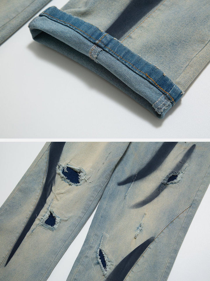 TALISHKO - Water-washed Hole Jeans - streetwear fashion, outfit ideas - talishko.com