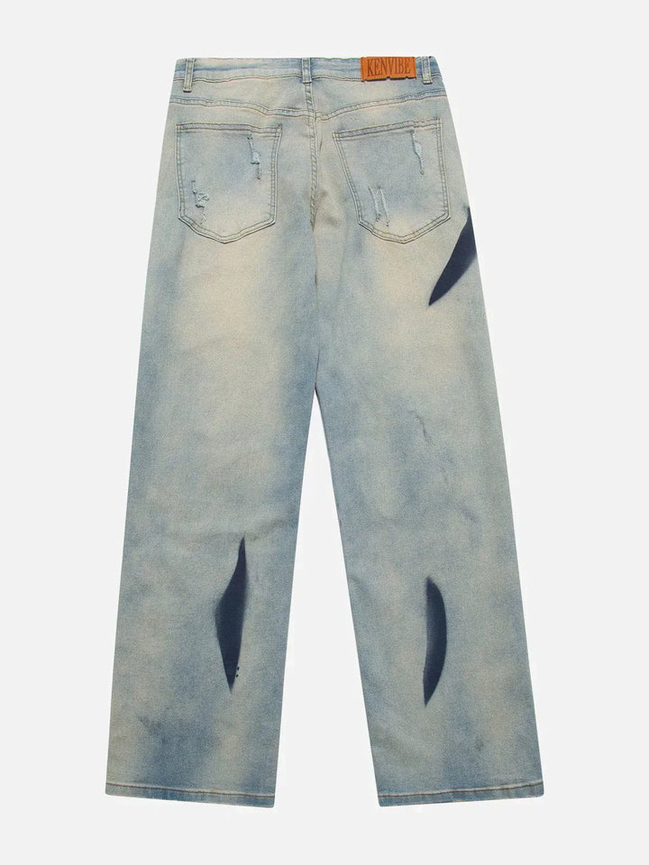 TALISHKO - Water-washed Hole Jeans - streetwear fashion, outfit ideas - talishko.com