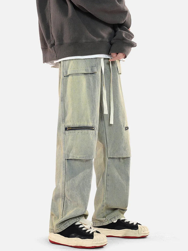 TALISHKO - Zip Pocket Drawstring Jeans - streetwear fashion, outfit ideas - talishko.com