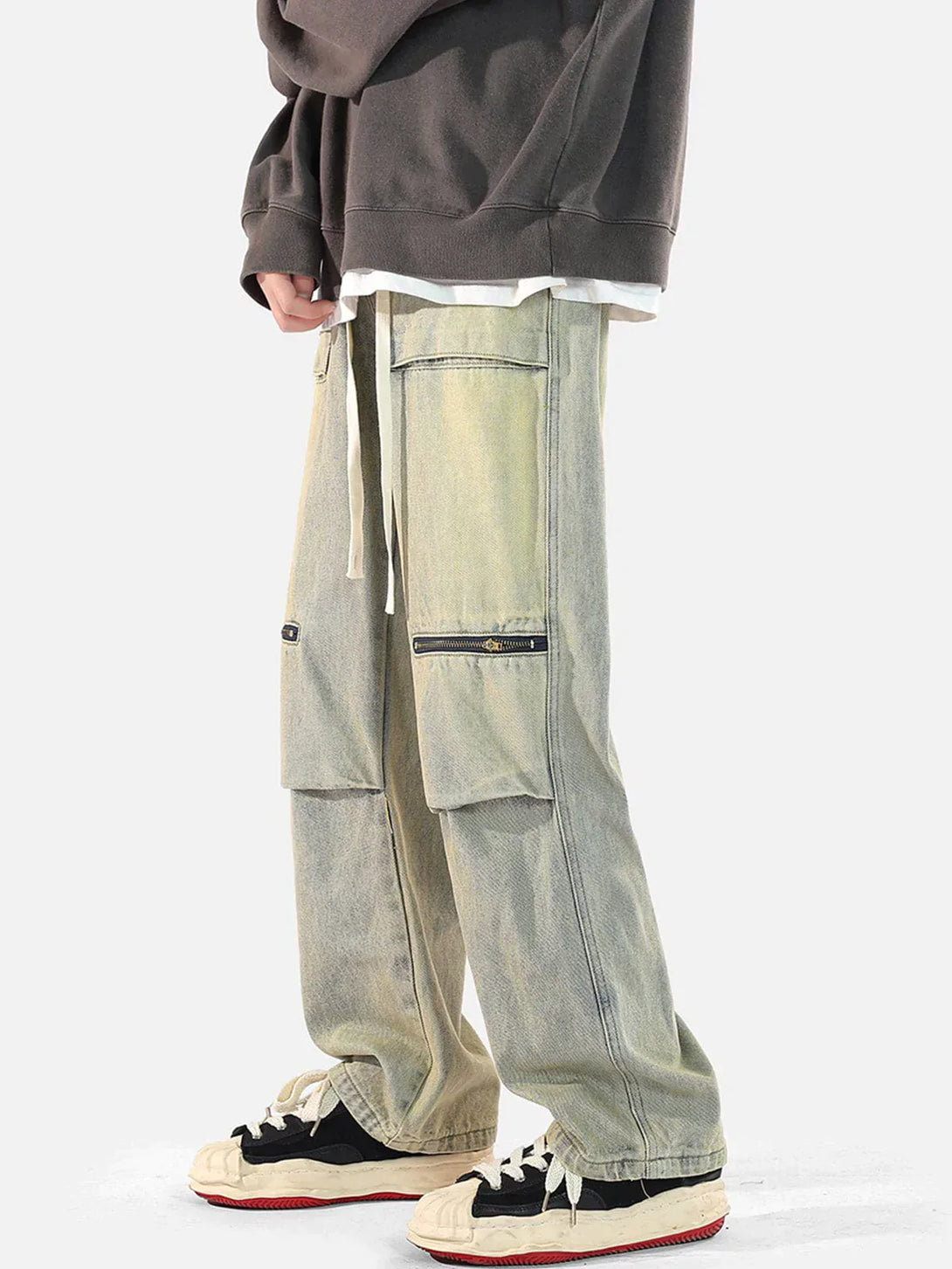 TALISHKO - Zip Pocket Drawstring Jeans - streetwear fashion, outfit ideas - talishko.com