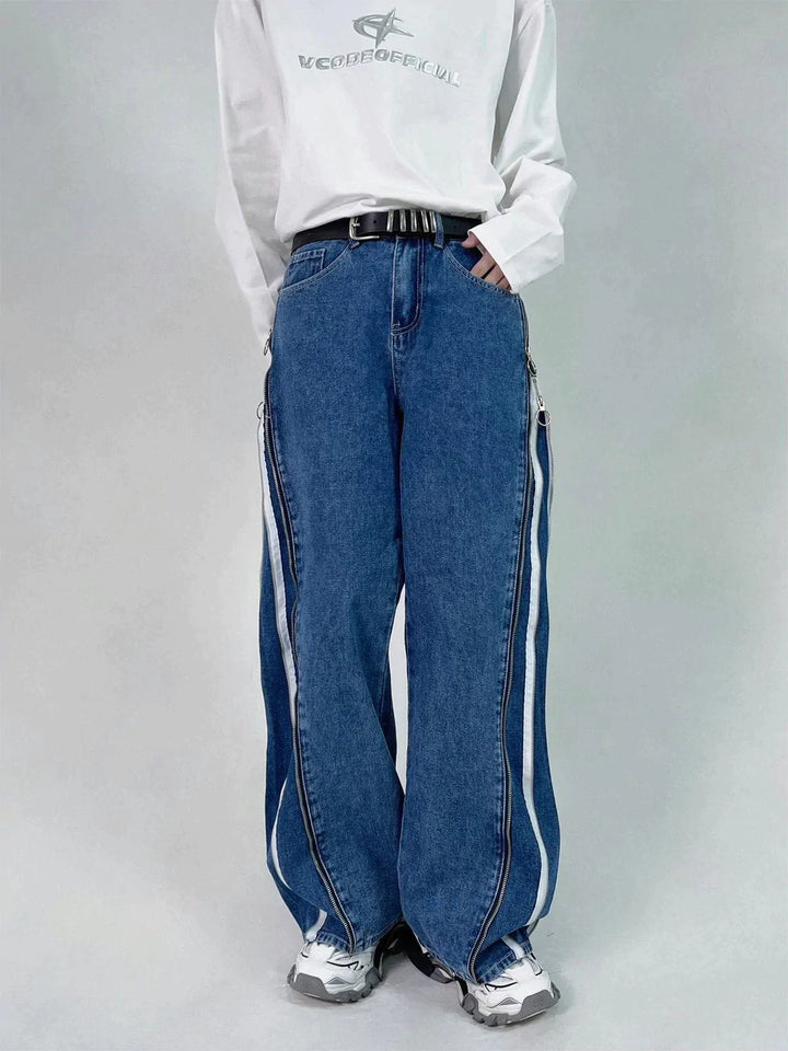 TALISHKO™ - Zip Up Stripe Jeans streetwear fashion - talishko.com
