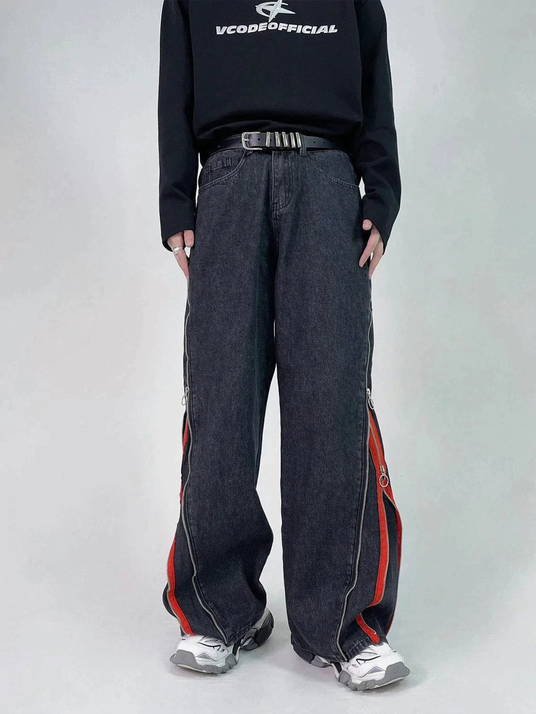 TALISHKO - Zip Up Stripe Jeans - streetwear fashion, outfit ideas - talishko.com
