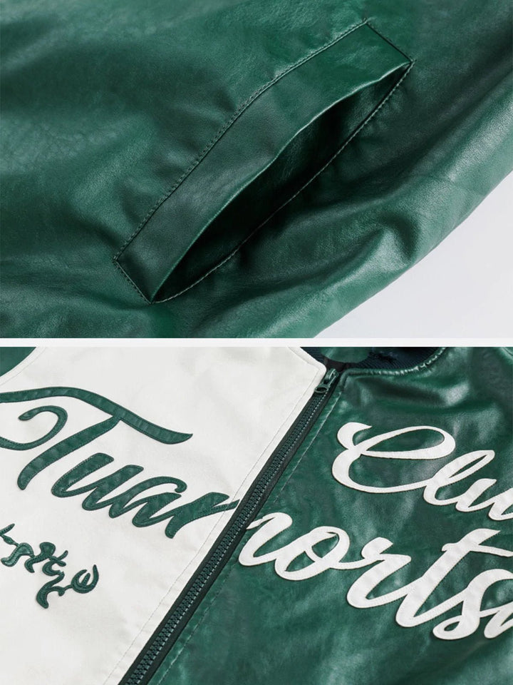 TALISHKO™ -  Vintage Contrast Leather Jacket streetwear fashion - talishko.com